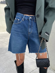 2024 Summer High Waist Denim Pockets Burrs Blue Color Jeans Streetwear Casual Short InsStreet