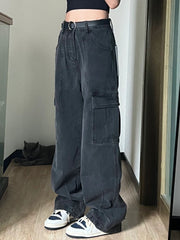 Straight High Waist Vintage Cargo Trousers InsStreet