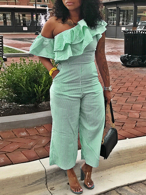 Stripe Ruffle Jumpsuit Ins Street