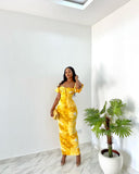 Abbi Cotton Floral Smocked Puff Sleeve Dress - Yellow Multi ENDL-001