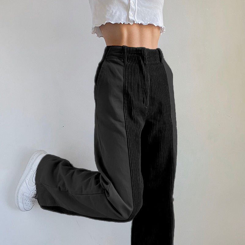 Temperament High Waist Corduroy Panel Pants 2023-03-14 InsStreet