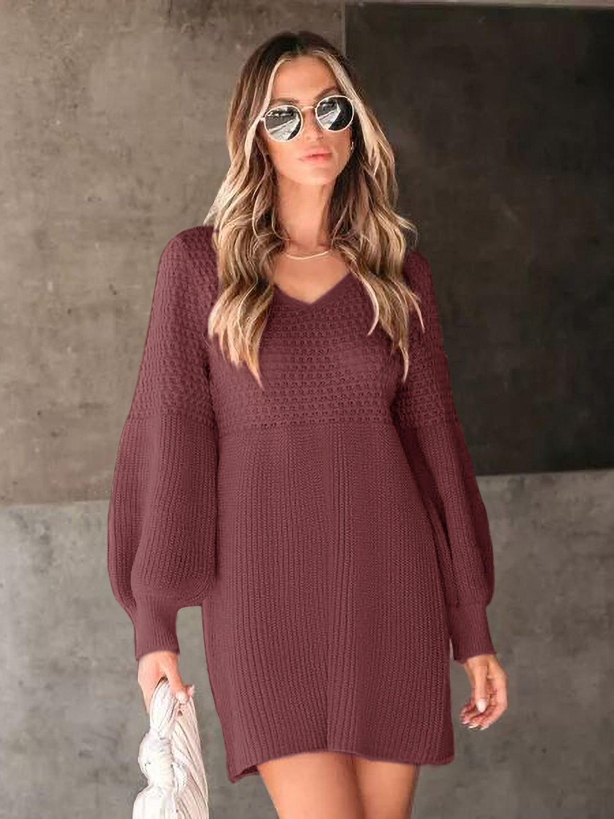 Tammy Off The Shoulder Ribbed Knit Sweater Dress - Cinnamon - FINAL SALE LE L-001