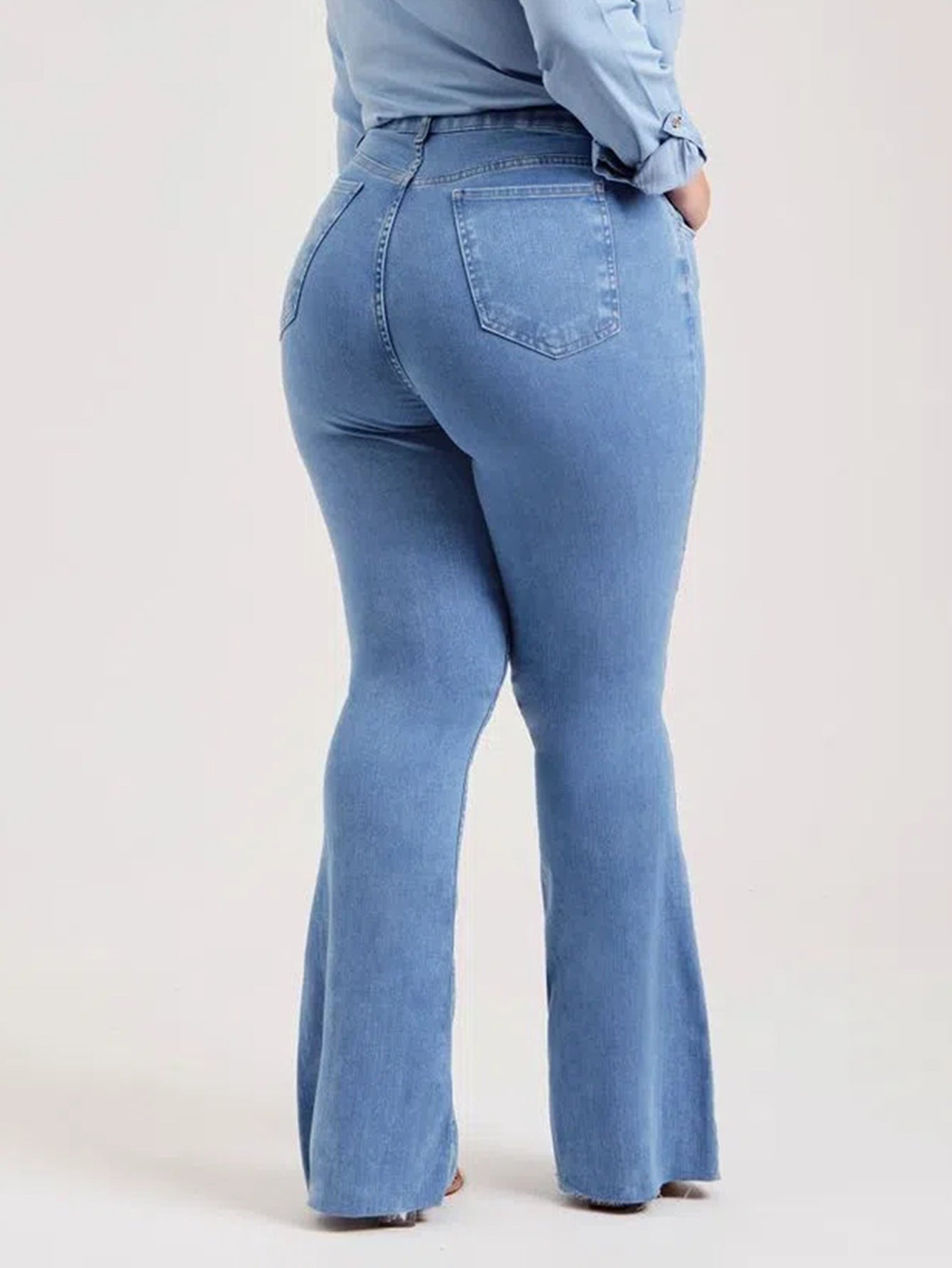 Hip Hugger Low Rise Bootcut Jeans - Light Blue Wash