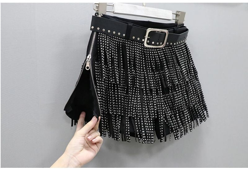 Zoie Studded Fringe Mini Skirt - Blue Ins Street