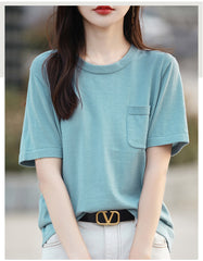 Mariya Cotton Pocket Tee - Aqua Grey Ins Street