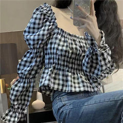 Stockholm Cotton Plaid Off The Shoulder Top - FINAL SALE Ins Street