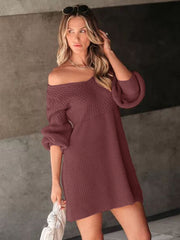 Tammy Off The Shoulder Ribbed Knit Sweater Dress - Cinnamon - FINAL SALE LE L-001