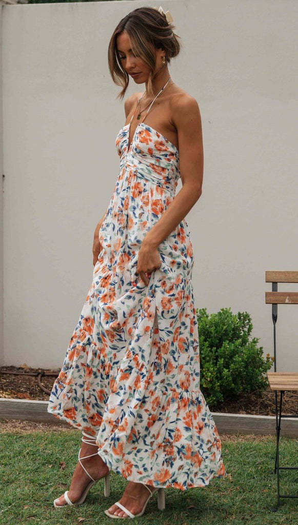 List Goes On Floral Tiered Tassel Midi Dress Ins Street