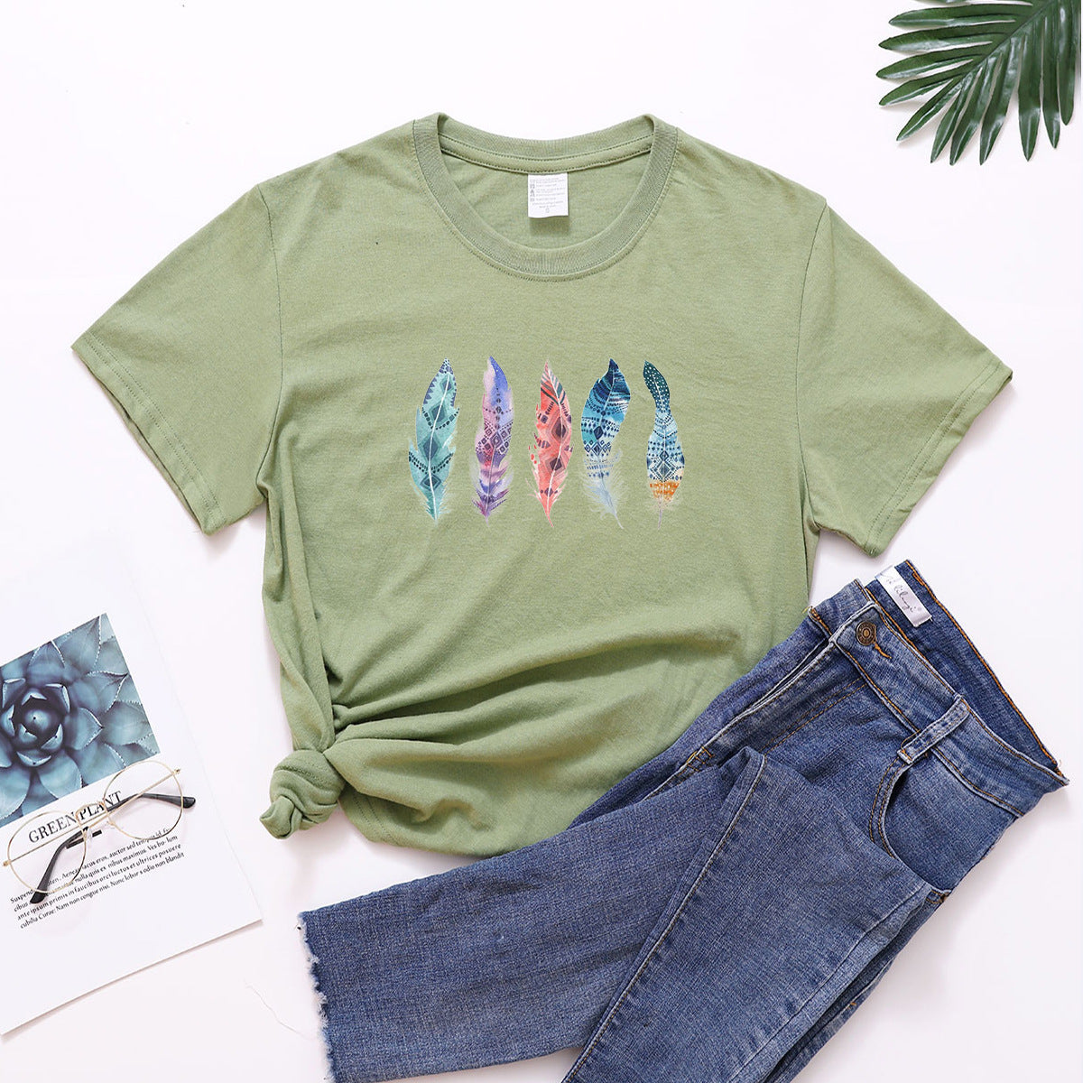 Boho Feathers Cotton Tee InsStreet