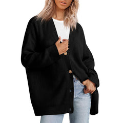 Mindy Cotton Pocketed Button Front Cardigan - Black Ins Street