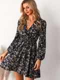 Autumn Years Floral Swiss Dot Ruched Dress InsStreet