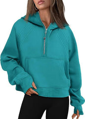 J Adore L Amour Cotton Pocketed Half Zip Pullover Ins Street