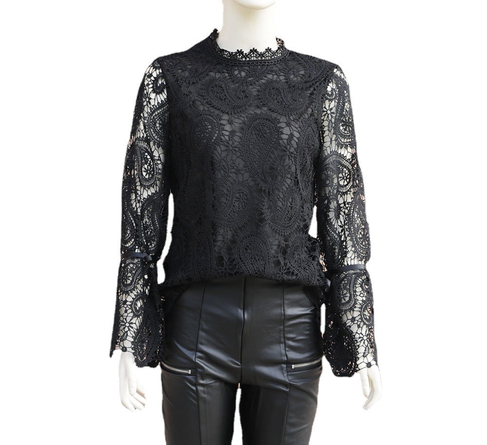 Fulfilled Heart Statement Sleeve Lace Blouse - Black Ins Street