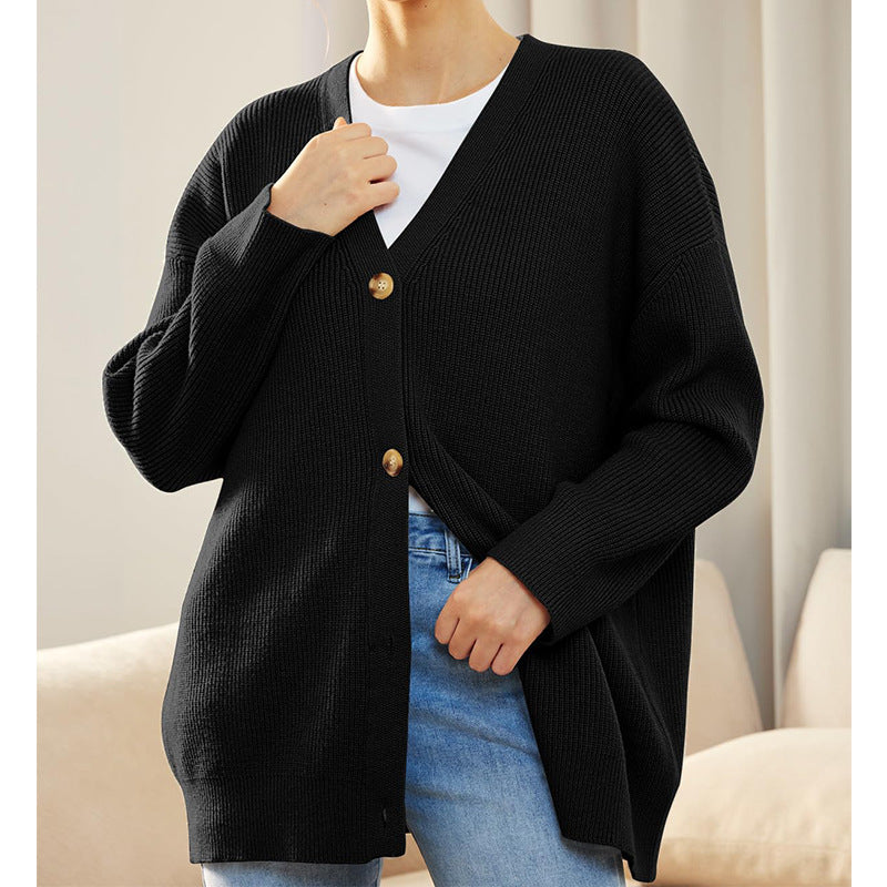 Mindy Cotton Pocketed Button Front Cardigan - Black Ins Street