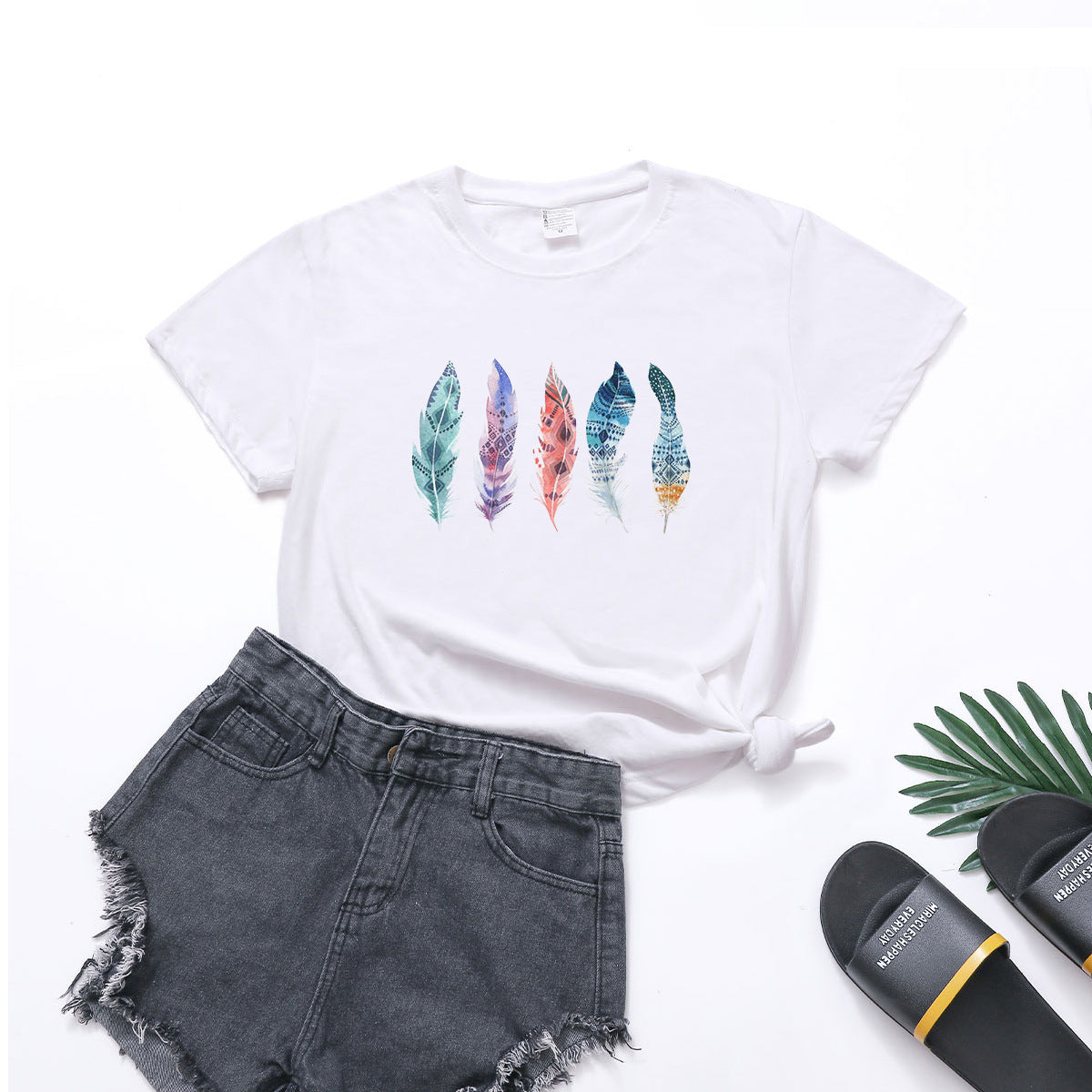 Boho Feathers Cotton Tee InsStreet