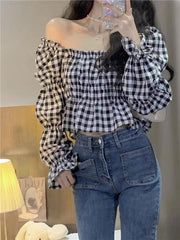 Stockholm Cotton Plaid Off The Shoulder Top - FINAL SALE Ins Street