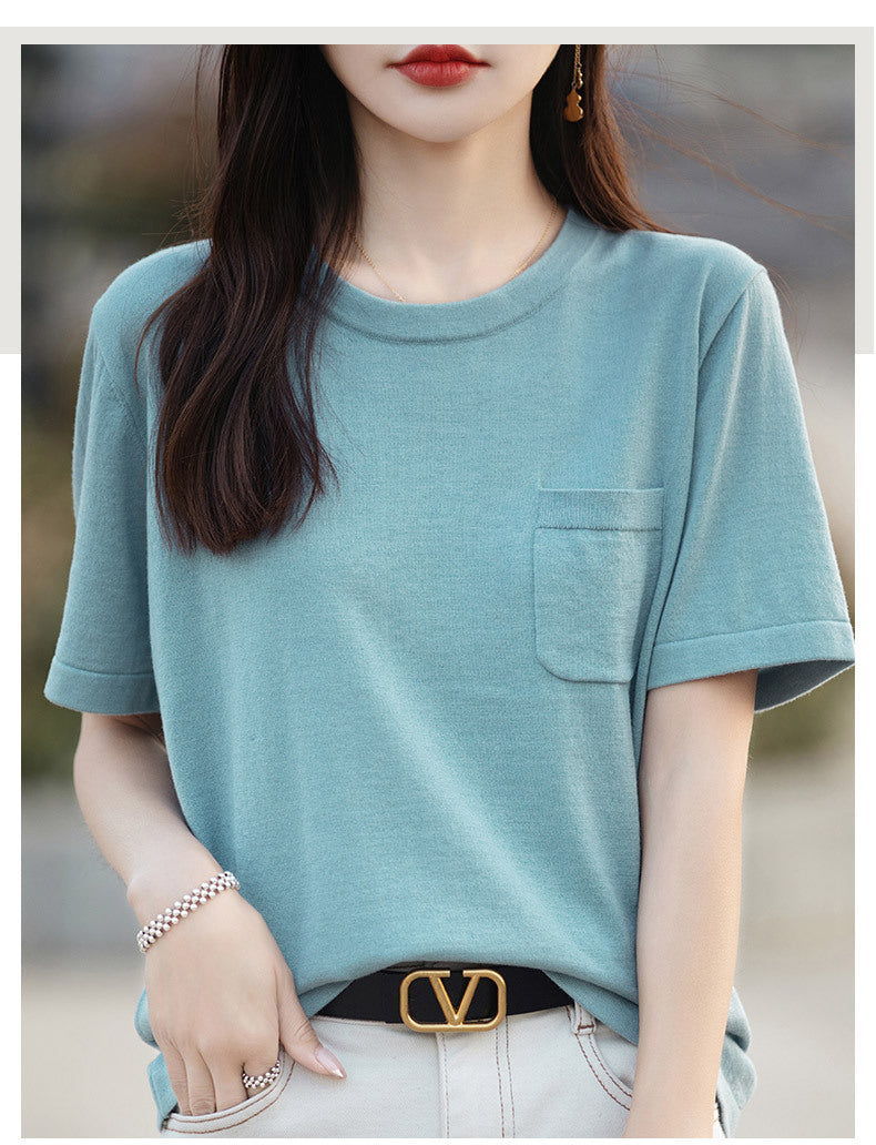 Mariya Cotton Pocket Tee - Aqua Grey Ins Street