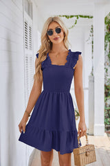 Sleeveless Square Neck Pleated Open Back Short Dress Ins Street