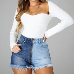 Here I Come Two Tone Denim Shorts - Light Blue Wash Ins Street