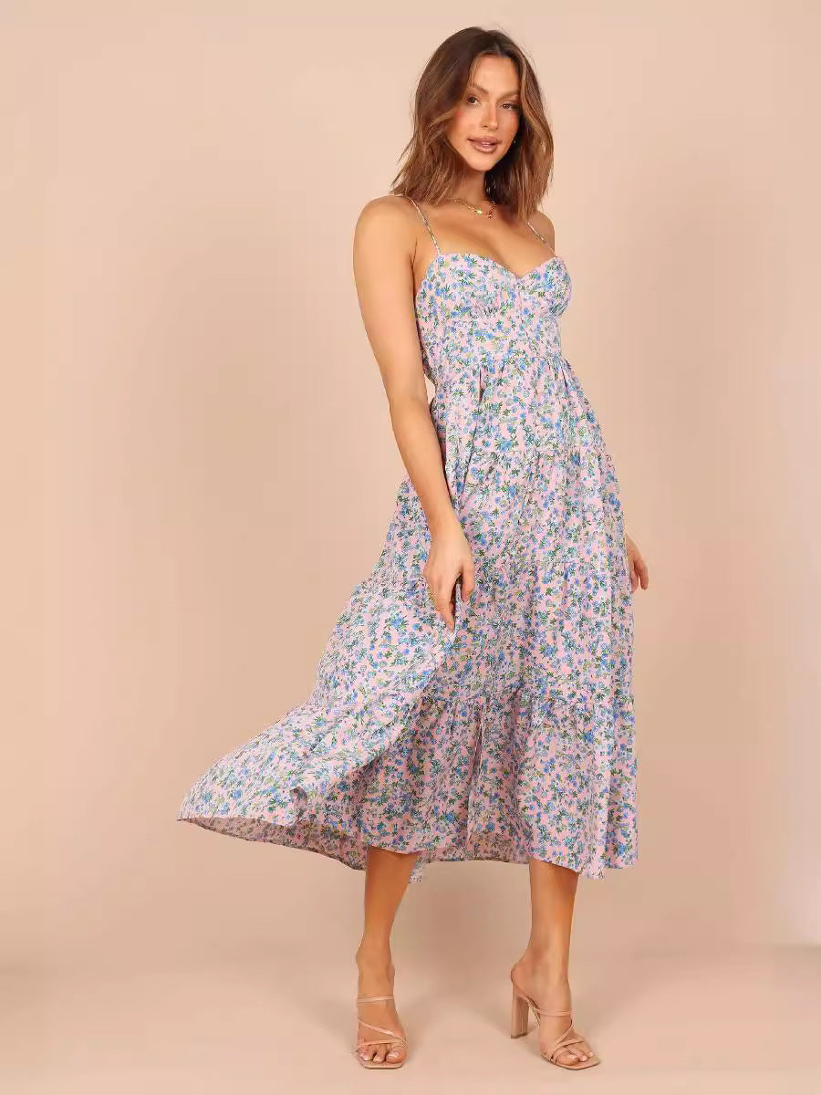 Rio Floral Tie Back Midi Dress Ins Street