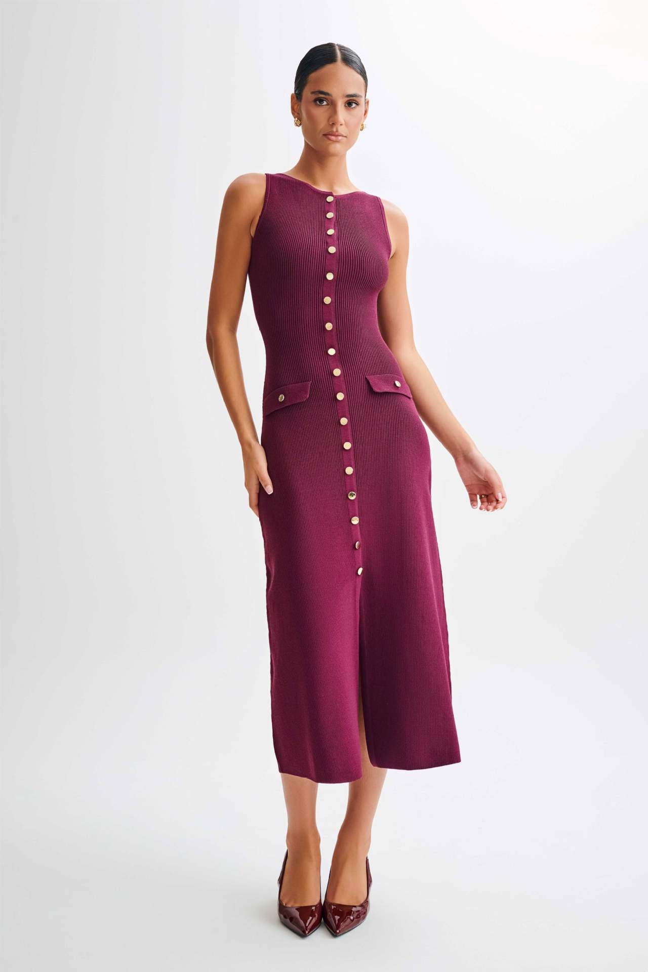 Elaine Ribbed Button Down Tie Midi Dress