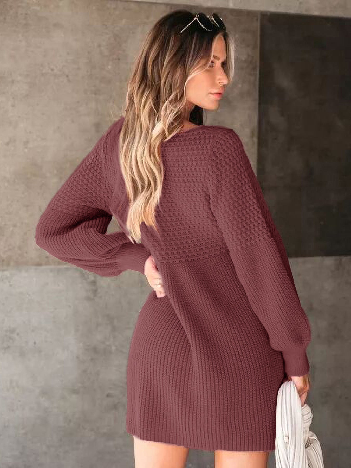 Tammy Off The Shoulder Ribbed Knit Sweater Dress - Cinnamon - FINAL SALE LE L-001