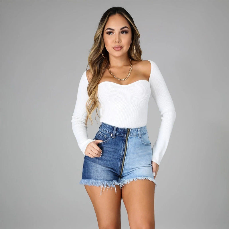 Here I Come Two Tone Denim Shorts - Light Blue Wash Ins Street