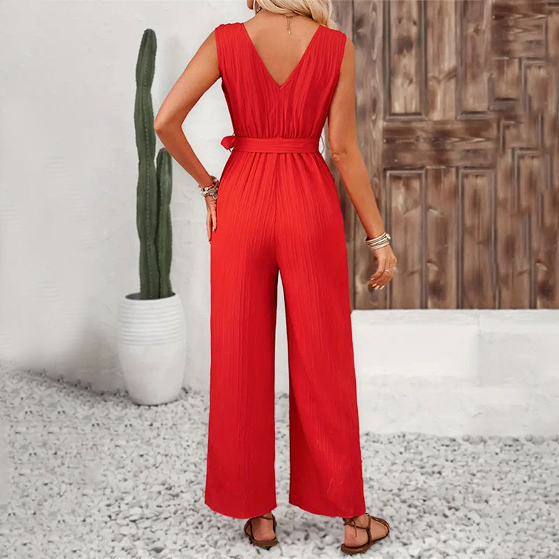 The Essential Pocketed Tie Jumpsuit - Red SUGA-001