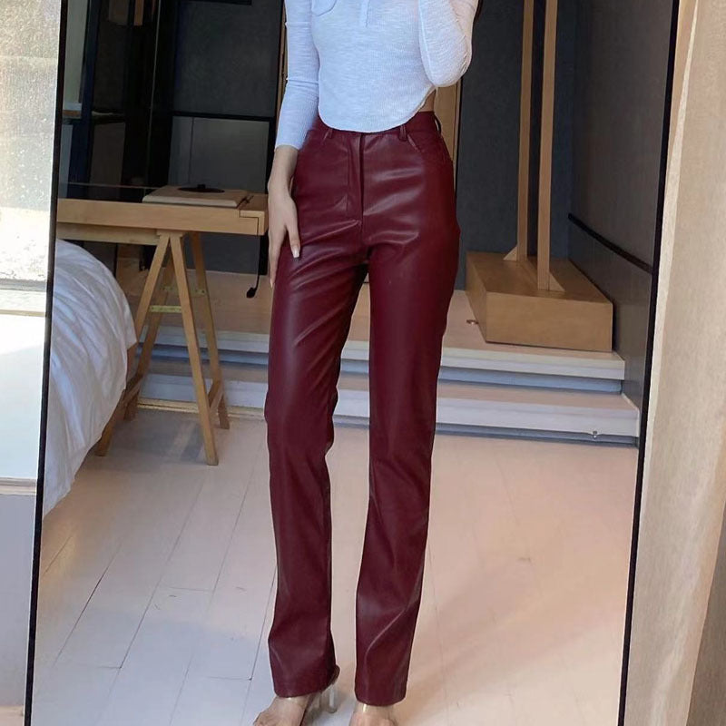 Meca High Rise Faux Leather Pants - Wine Ins Street