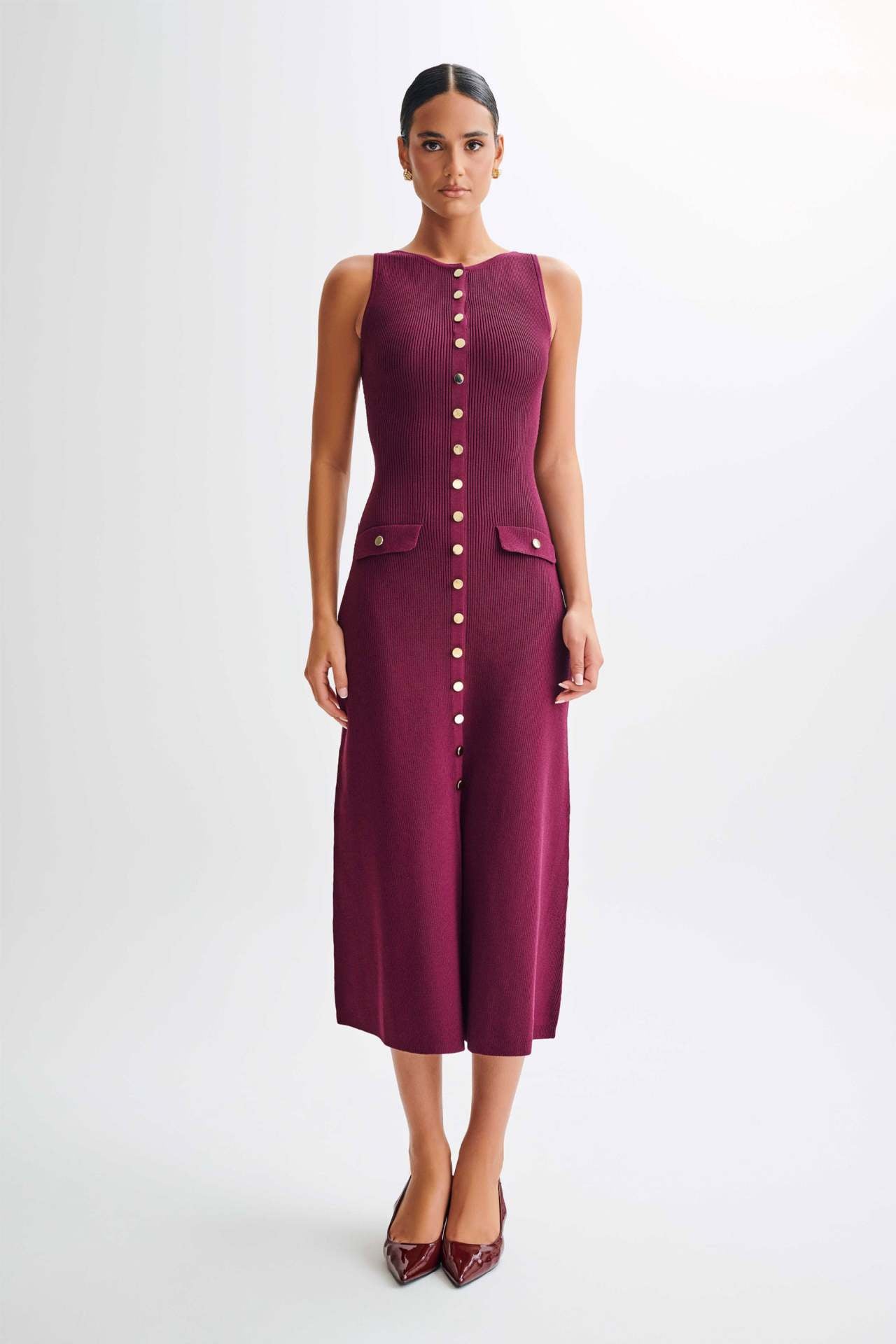 Elaine Ribbed Button Down Tie Midi Dress