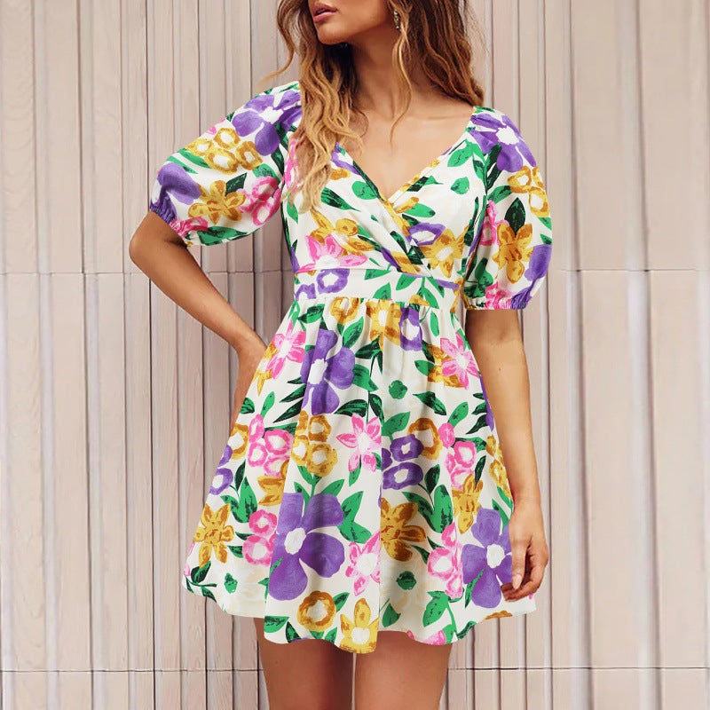 V-Neck Sleeveless Floral Print Suspender Dress (Copy) Ins Street