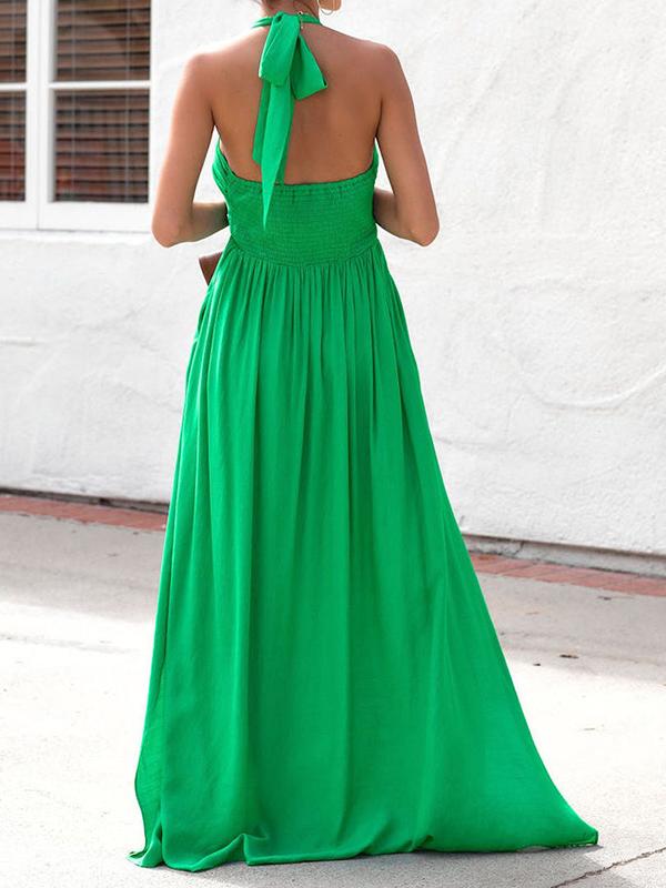 Hit The Beach Smocked Halter Maxi Dress - Kelly Green (Copy) Ins Street