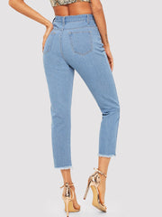 Time Crossover Distressed Vintage Ankle Jeans - Light Blue Wash Ins Street