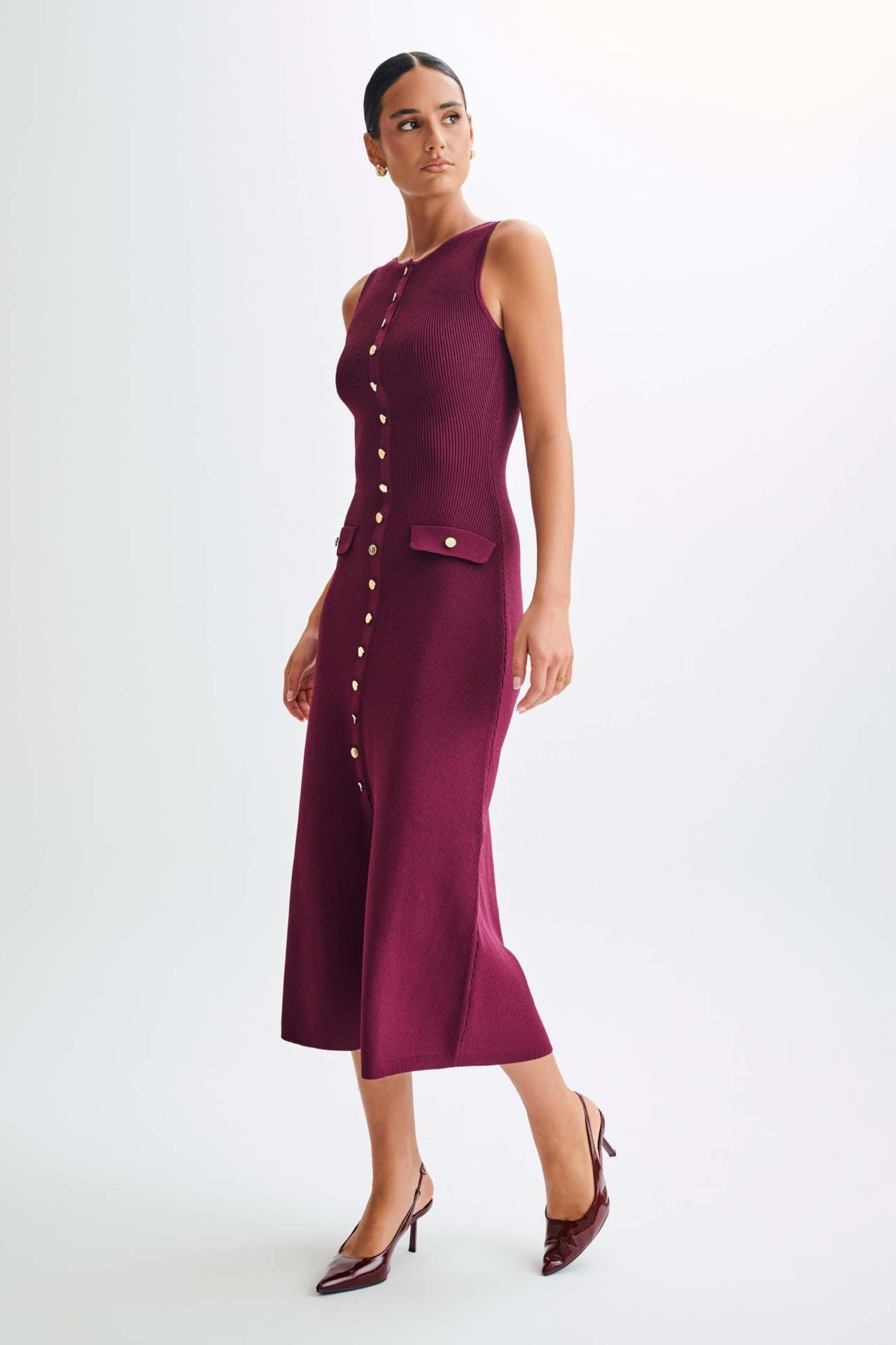 Elaine Ribbed Button Down Tie Midi Dress