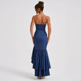 Rosemont Cotton Linen Strapless High Low Maxi Dress - Blue Ins Street