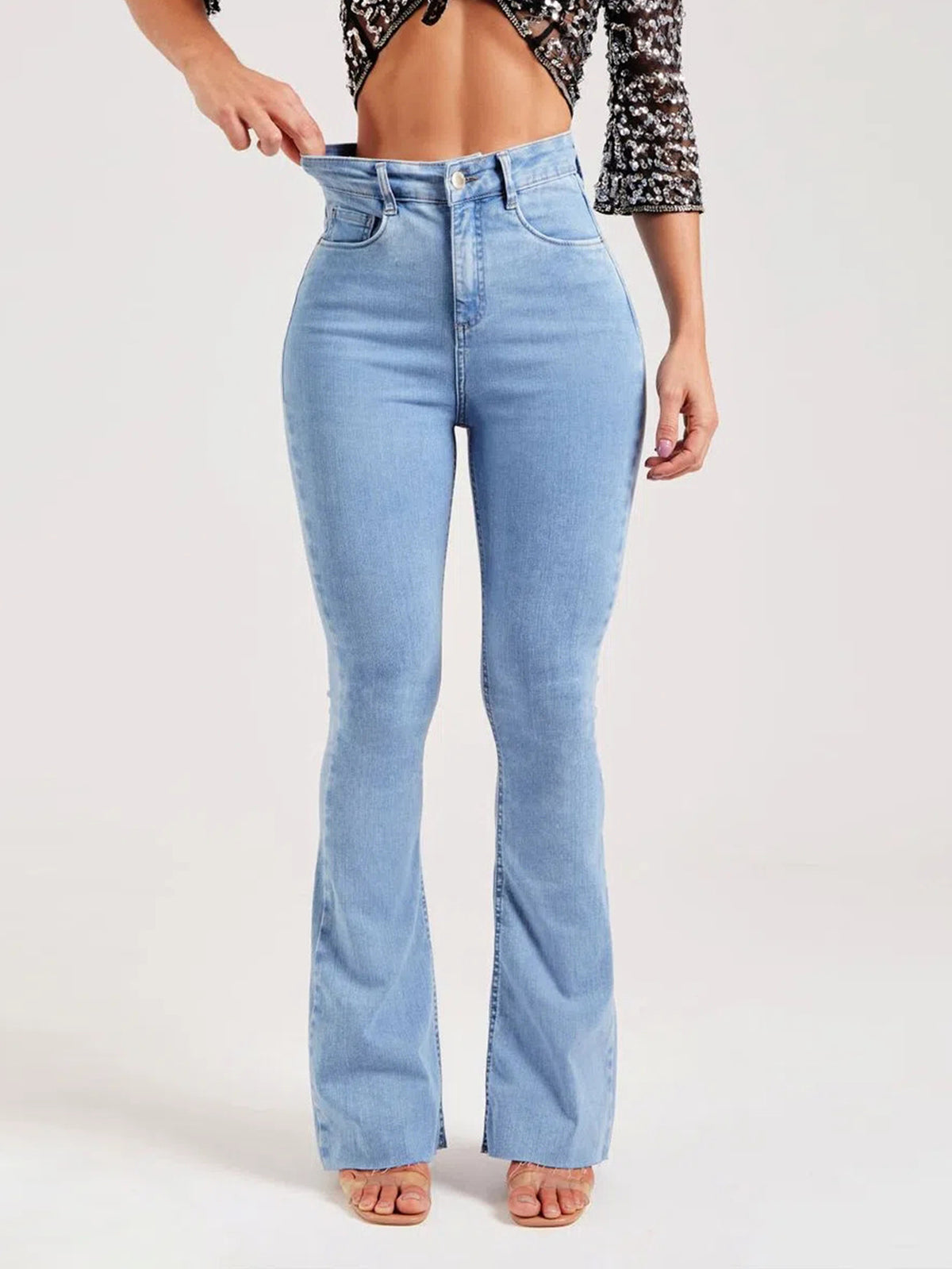 Hip Hugger Low Rise Bootcut Jeans - Light Blue Wash