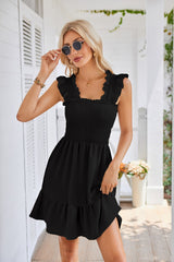 Sleeveless Square Neck Pleated Open Back Short Dress Ins Street