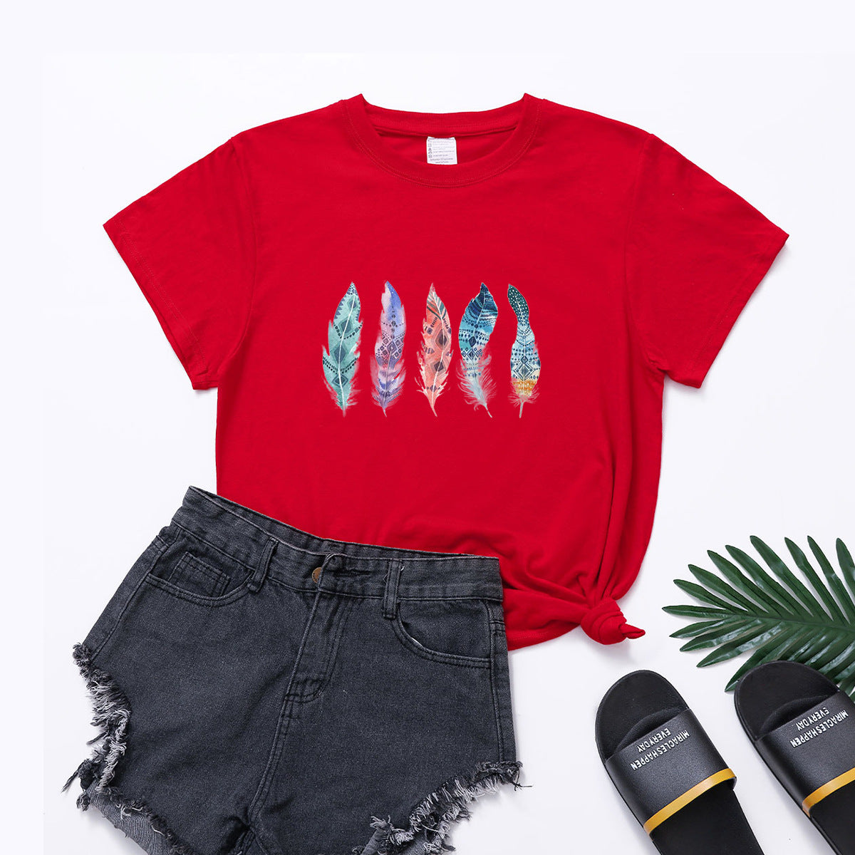 Boho Feathers Cotton Tee InsStreet