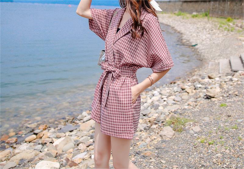 Dennison Cotton Gingham Romper Ins Street