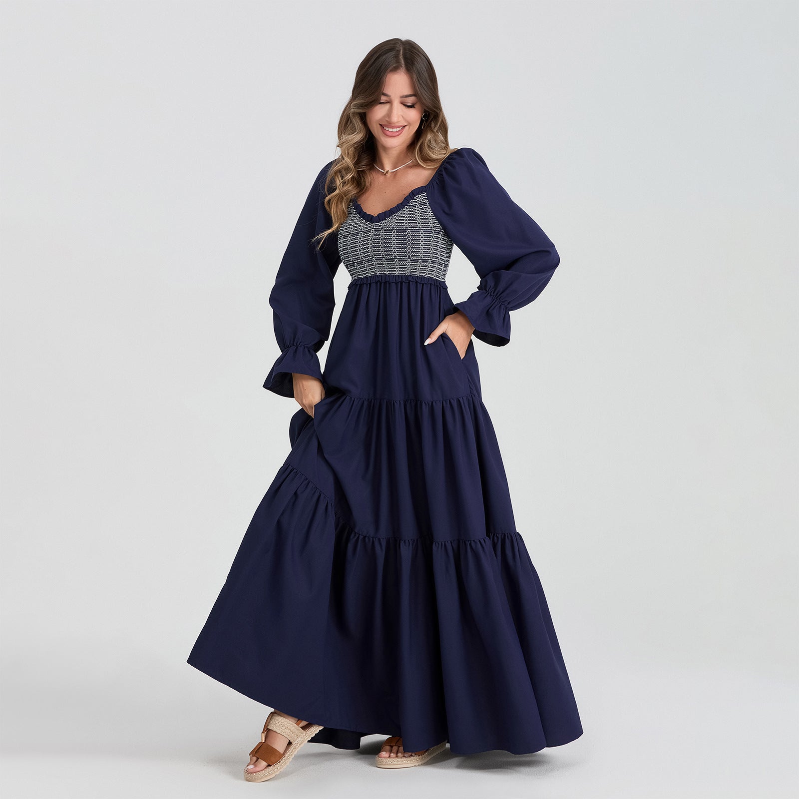 Bowdan Tiered Boho Maxi Dress - Soft Blue InsStreet