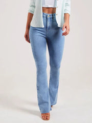 Hip Hugger Low Rise Bootcut Jeans - Light Blue Wash