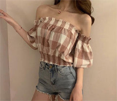 Prisha Cotton Plaid Off The Shoulder Top - FINAL SALE Ins Street