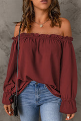 Caydence Chiffon Off The Shoulder Blouse - Wine - FINAL SALE Ins Street