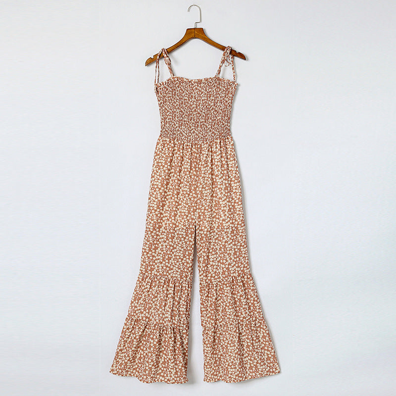 In A Blink Floral Smocked Flared Leg Jumpsuit Ins Street