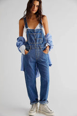 Keep It Loose Wide Leg Denim Overalls - Black Ins Street