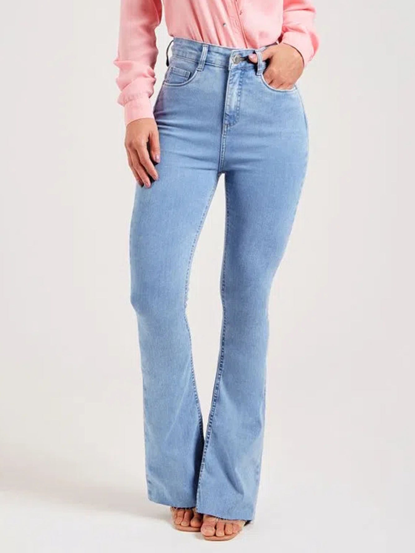 Hip Hugger Low Rise Bootcut Jeans - Light Blue Wash