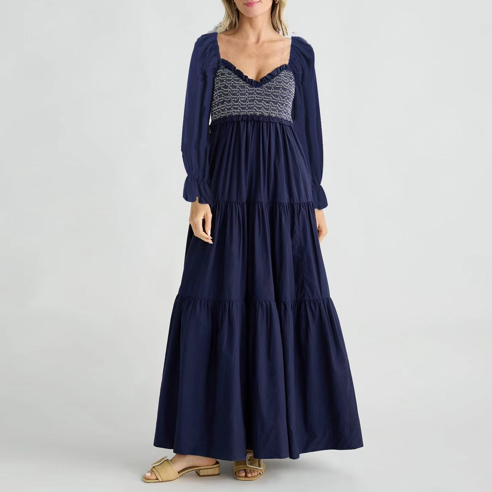 Bowdan Tiered Boho Maxi Dress - Soft Blue InsStreet