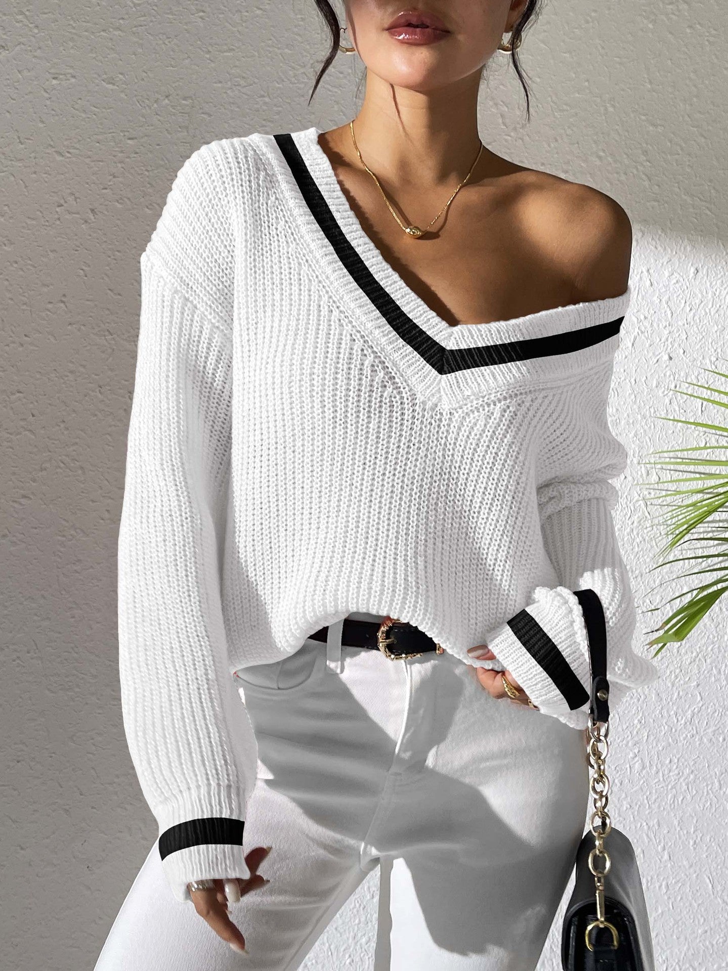 Varsity Cable Knit Sweater - Ivory FLAW-001