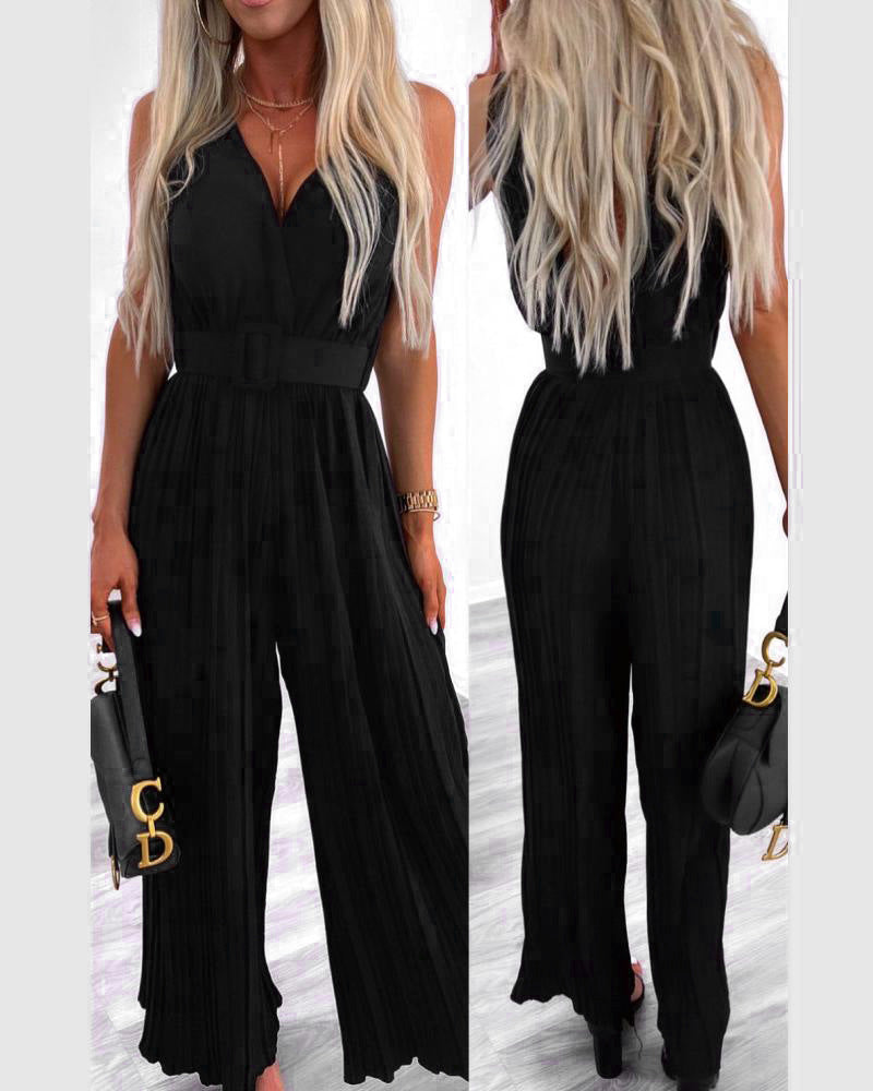 High Tea Pleated Wide Leg Belted Jumpsuit - Sage Ins Street