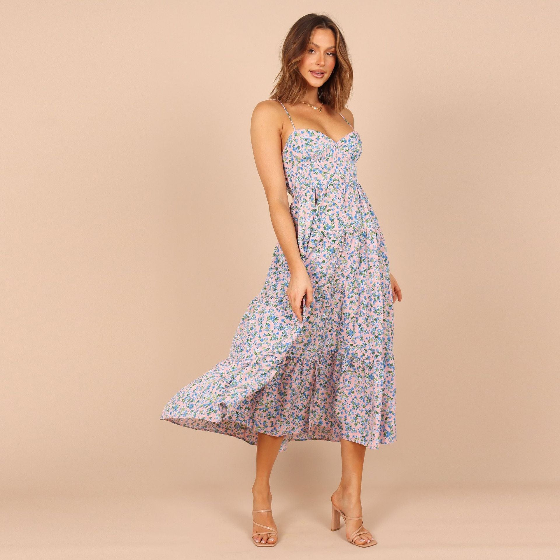 Rio Floral Tie Back Midi Dress Ins Street